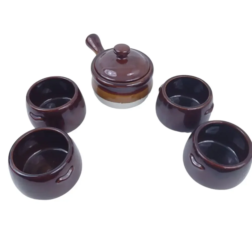 Vintage Westbend Soup Chili Bean Bowls (USA) and Unbranded Lidded Pot Brown